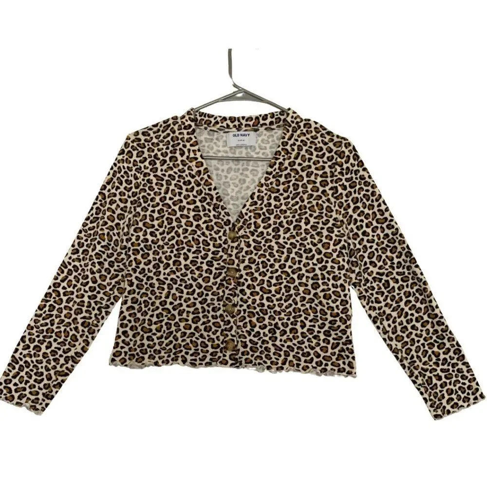 Old Navy Leopard Print Long Sleeve Bolero Cardigan Girls XL Fits Women XS/S - Picture 1 of 9